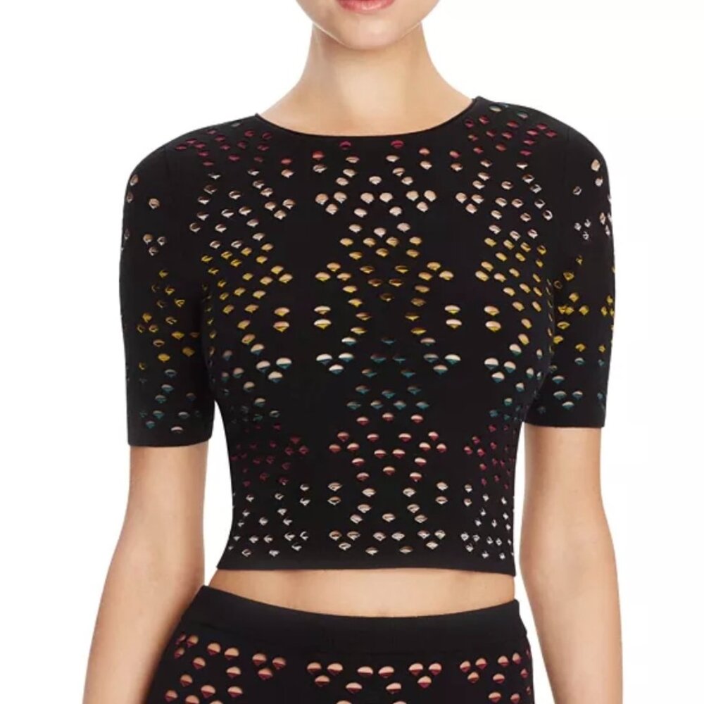 Alice & Olivia 2 pc laser cut sweater knit top & skirt set